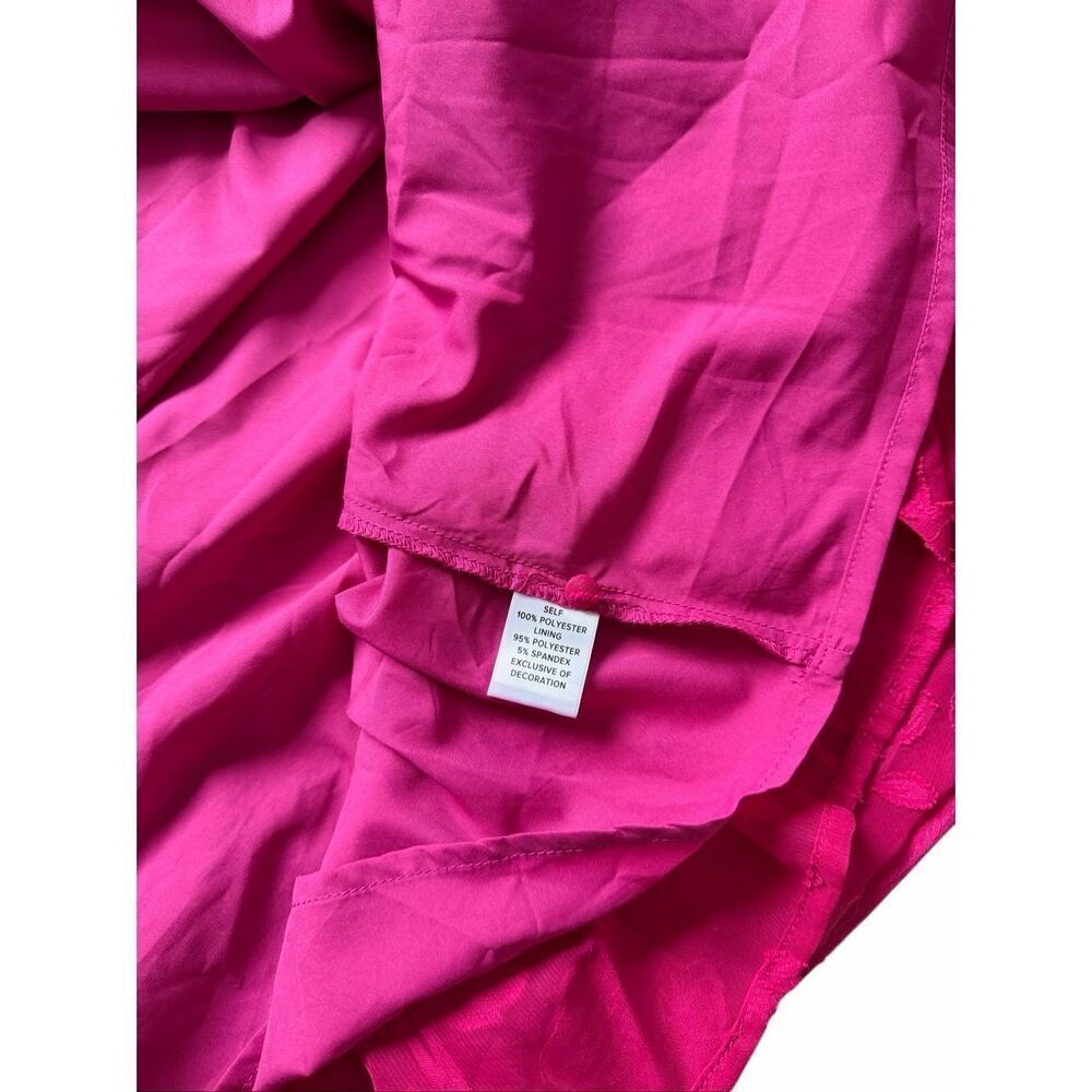 Evereve Mini Dress V Neck Long Sleeve Floral Fit and Flare Pink Fuchsia size Lar - Picture 13 of 13